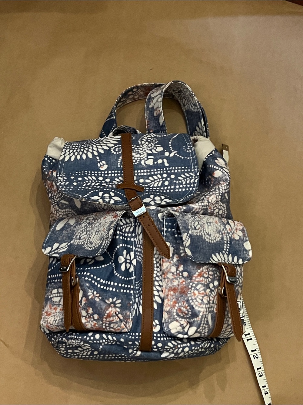Herschel Supply Company Blue Floral Canvas Backpack with Brown Trim